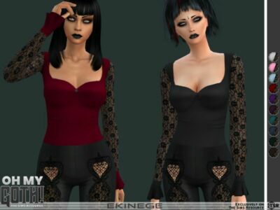 OH MY Goth – Lace Sleeve TOP By Ekinege Sims 4 CC