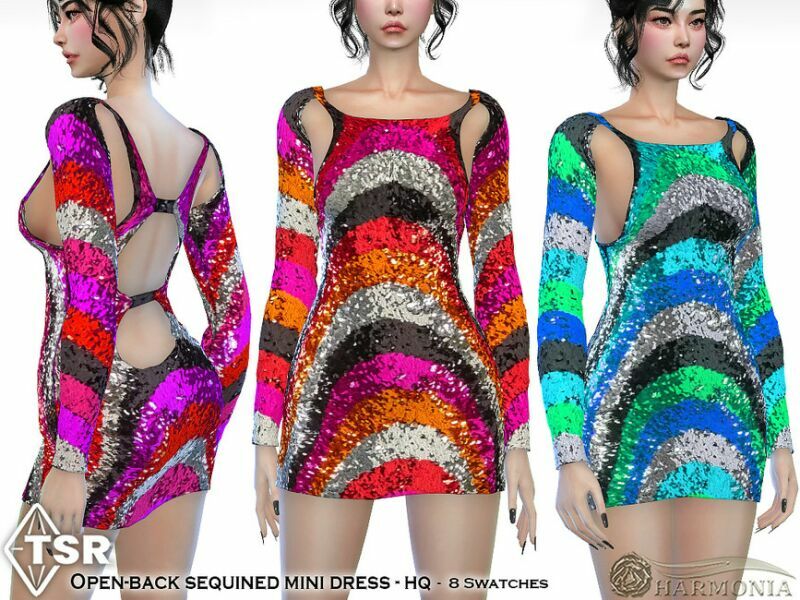 Open-Back Sequined Mini Dress By Harmonia Sims 4 CC