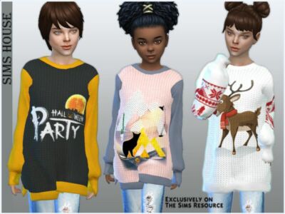 Oversized Kids Sweater With Prints Sims 4 CC