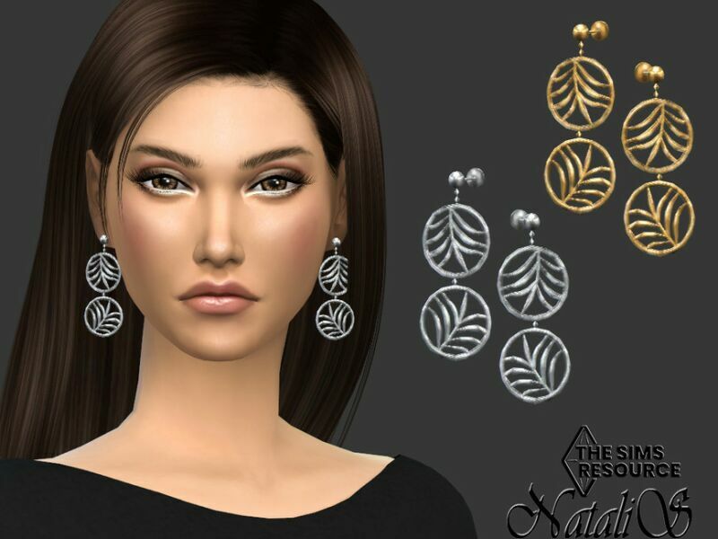 Palm Leaf Statement Drop Earrings By Natalis Sims 4 CC