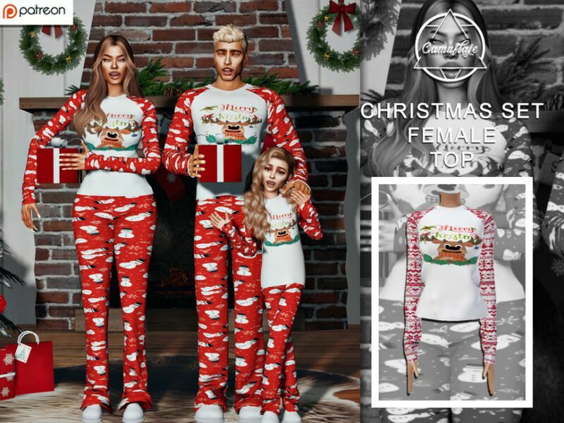 [Patreon] Christmas PJ Collection – Female (TOP) By Camuflaje Sims 4 CC