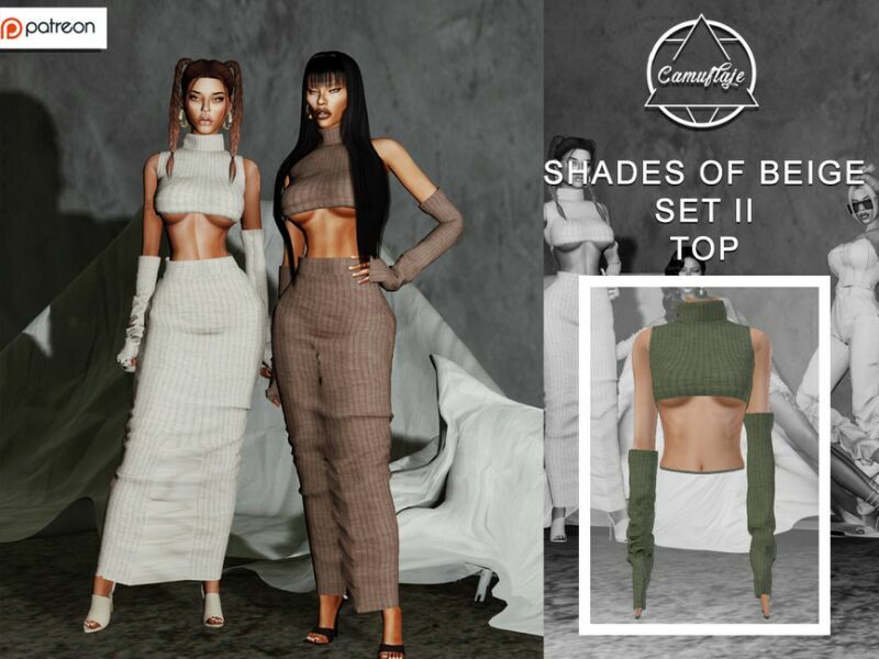 [Patreon] Shades Of Beige – SET II (TOP With Sleeves) By Camuflaje Sims 4 CC