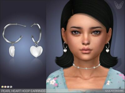 Pearl Heart Hoop Earrings For Kids By Feyona Sims 4 CC