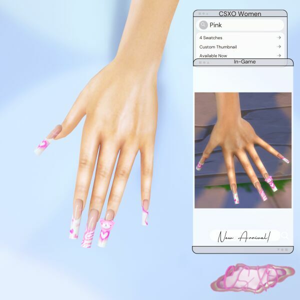 sims 4 cc pink bear nails 3