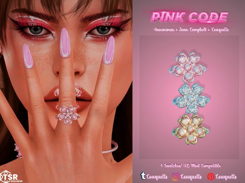 Pink Code Jewelry SET (Ring) Sims 4 CC