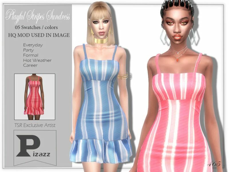 Playful Stripes Sundress By Pizazz Sims 4 CC