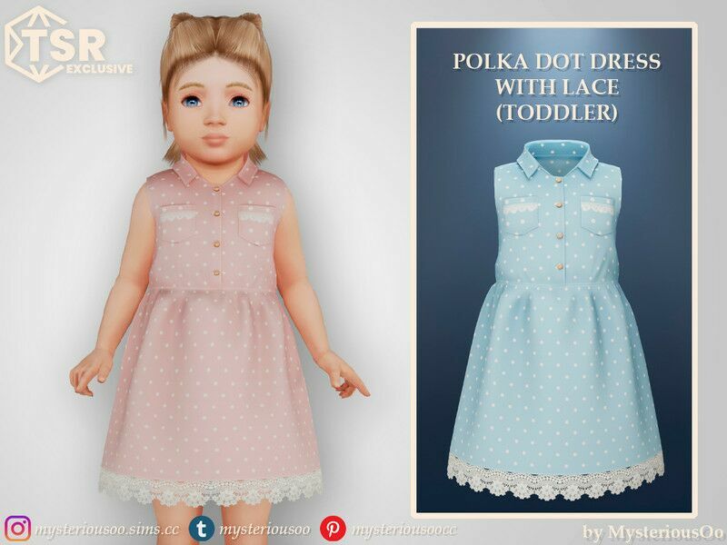 Polka DOT Dress With Lace Toddler By Mysteriousoo Sims 4 CC