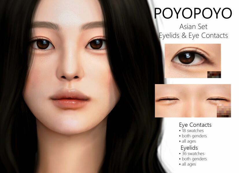 [Poyopoyo] Asian SET | Eyelids & EYE Contacts Sims 4 CC