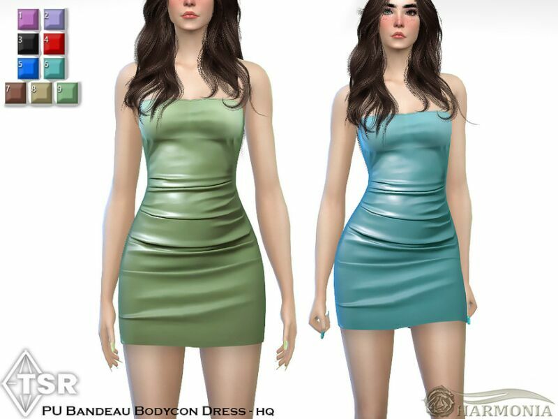 PU Bandeau Bodycon Dress By Harmonia Sims 4 CC