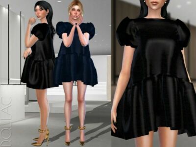 Puff Sleeve Dress DO372 Sims 4 CC