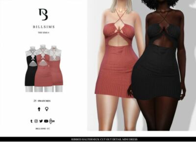 Ribbed Halterneck CUT OUT Detail Mini Dress Sims 4 CC