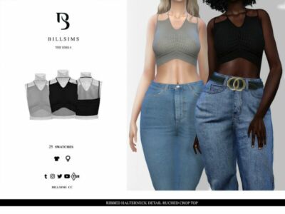 Ribbed Halterneck Detail Ruched Crop TOP Sims 4 CC