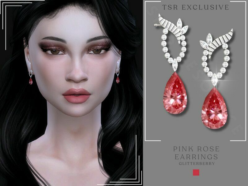 Rose Pink Earrings Sims 4 CC