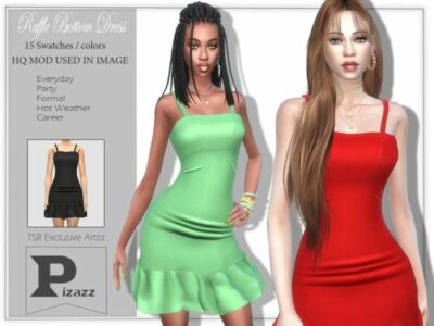 Ruffle Bottom Dress By Pizazz Sims 4 CC