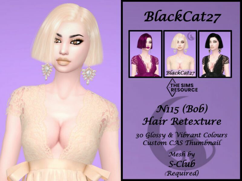 S-Club N115 (BOB) Hair Retexture (Mesh Needed) By Blackcat27 Sims 4 CC