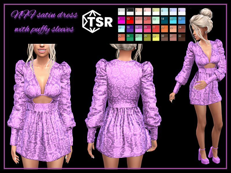 Satin Dress With Puffy Sleeves By Nadiafabulousflow Sims 4 CC