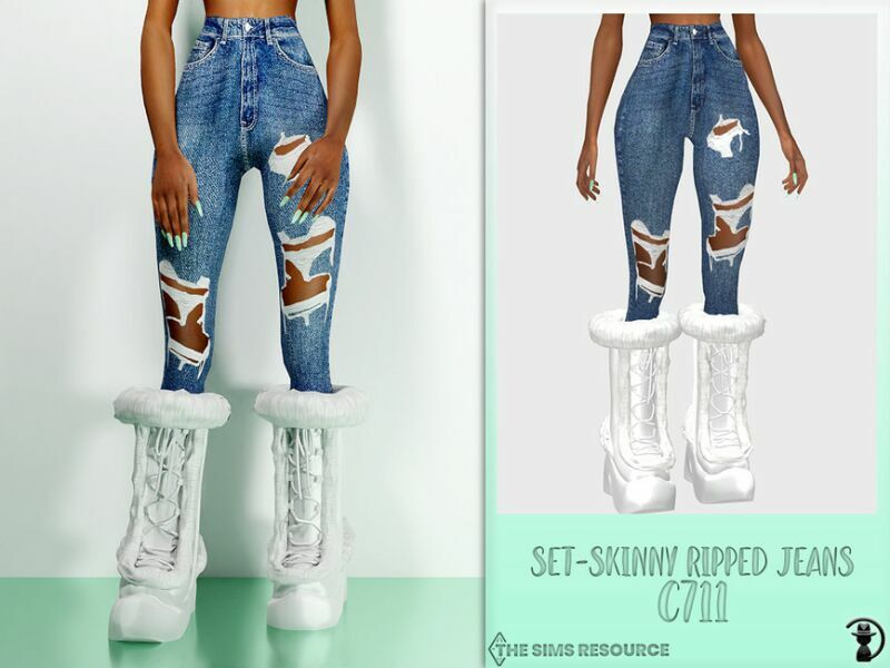 Set-Skinny Ripped Jeans C711 By Turksimmer Sims 4 CC