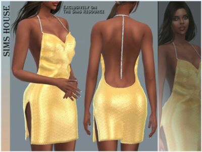 Shiny Dress With Rhinestone Ribbon Sims 4 CC