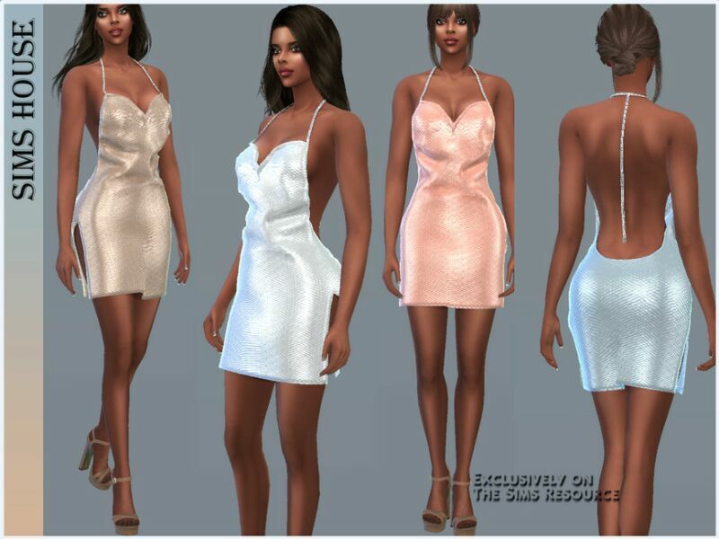 sims 4 cc shiny dress with rhinestone ribbon 2