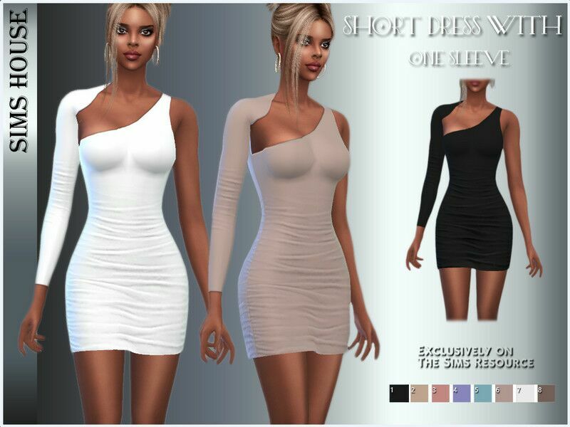 Short Dress With ONE Sleeve Sims 4 CC