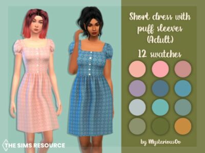 Short Dress With Puff Sleeves Adult By Mysteriousoo Sims 4 CC