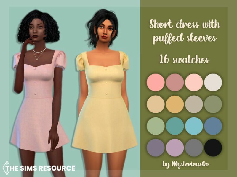 Short Dress With Puffed Sleeves By Mysteriousoo Sims 4 CC