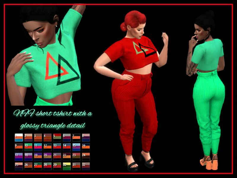 Short T-Shirt With A Glossy Detail By Nadiafabulousflow Sims 4 CC