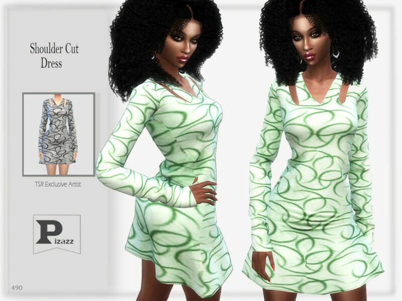 Shoulder CUT Dress By Pizazz Sims 4 CC