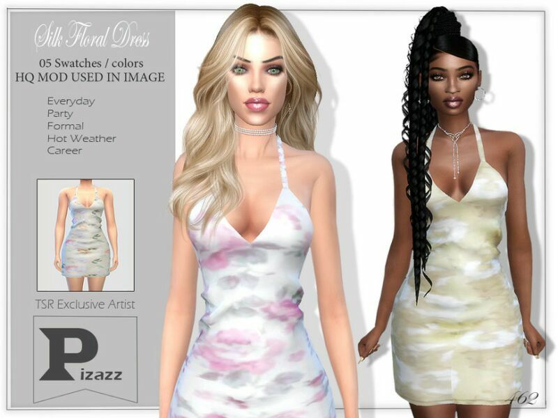 Silk Floral Dress By Pizazz Sims 4 CC