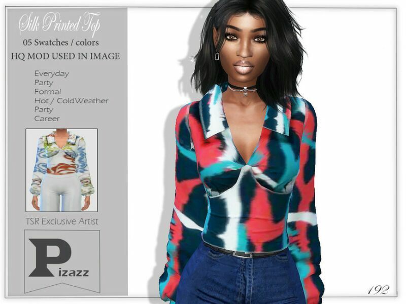 Silk Printed TOP By Pizazz Sims 4 CC