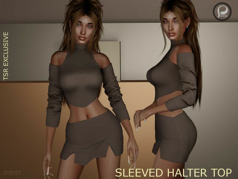 Sleeved Halter TOP By Pizazz Sims 4 CC