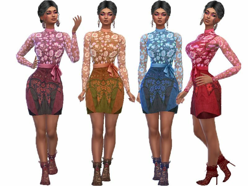 Smocked Neck Dress Recolor By Trudieopp Sims 4 CC