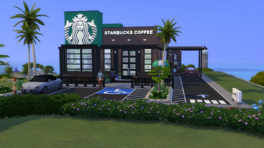 sims 4 cc starbucks drive thru 2