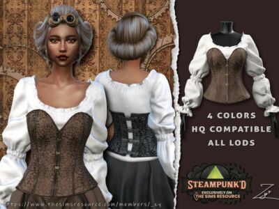 Steampunked Corset Shirt By _ZY Sims 4 CC