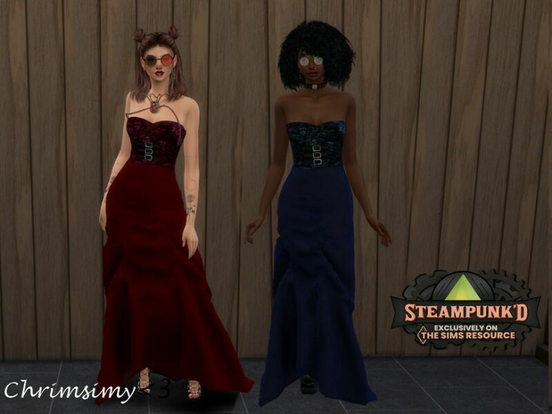 Steampunked Floor Long Dress By Chrimsimy Sims 4 CC