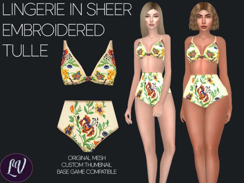 Stephanie – Lingerie In Sheer Embroidered Tulle By Linavees Sims 4 CC