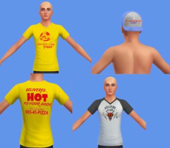 Stranger Things Clothes Thinking CAP – Hellfire Club T-Shirt – Surfer BOY Pizza T-Shirt By Mattymatty__096 Sims 4 CC