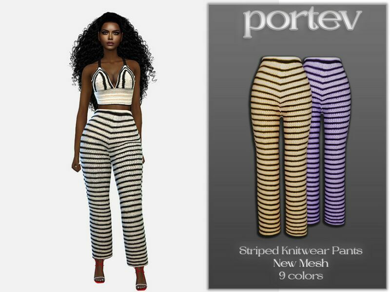 Striped Knitwear Pants By Portev Sims 4 CC