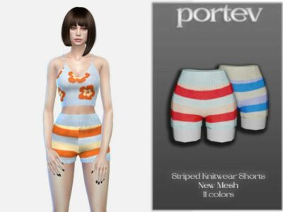 Striped Knitwear Shorts By Portev Sims 4 CC