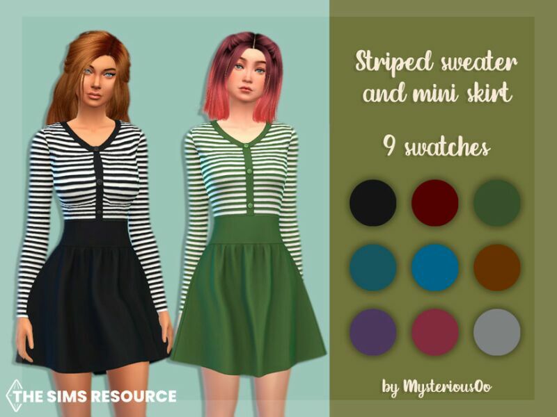 Striped Sweater And Mini Skirt By Mysteriousoo Sims 4 CC