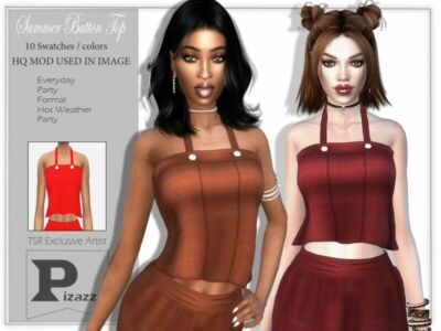 Summer Button TOP By Pizazz Sims 4 CC