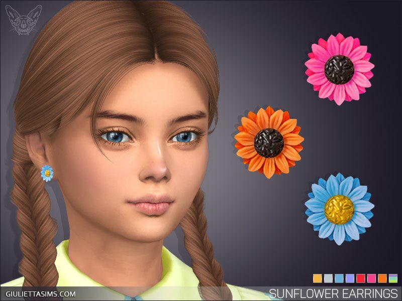 Sunflower Stud Earrings For Kids By Giulietta Sims 4 CC