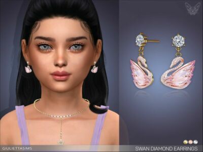 Swan Diamond Earrings For Kids By Feyona Sims 4 CC