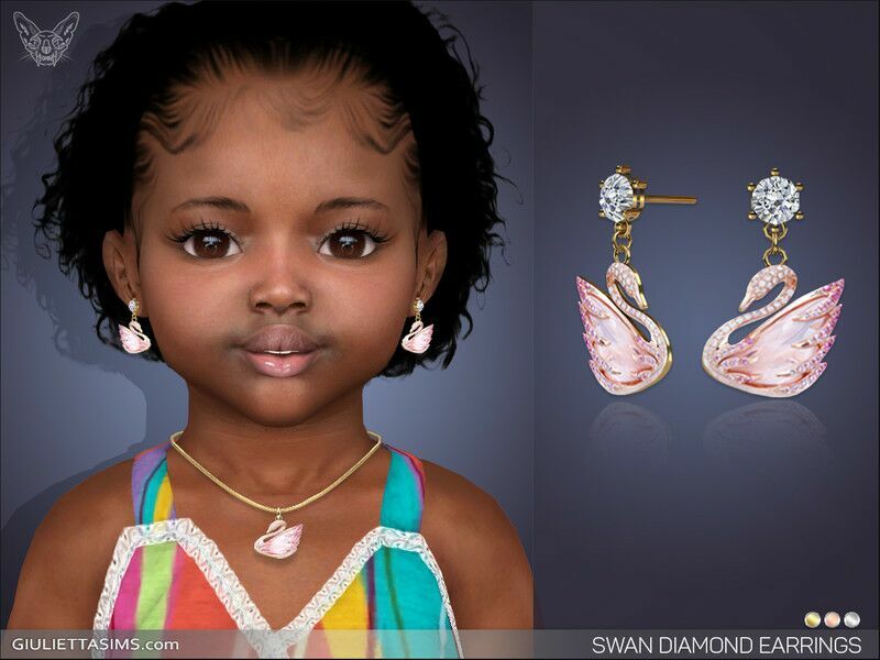 Swan Diamond Earrings For Toddlers By Feyona Sims 4 CC