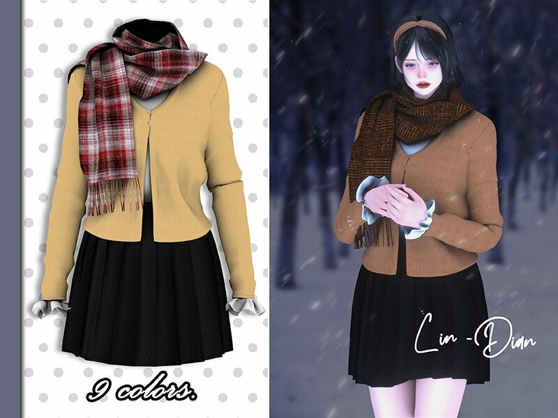 Sweater Coat And Scarf Sims 4 CC