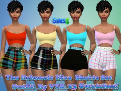 The Debonair Diva Shorts SET Outfit By VTK Sims 4 CC