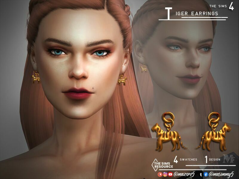 Tiger Earrings By Mazero5 Sims 4 CC