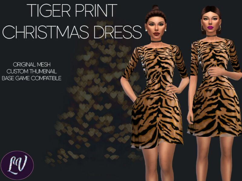 Tiger Print Christmas Dress By Linavees Sims 4 CC