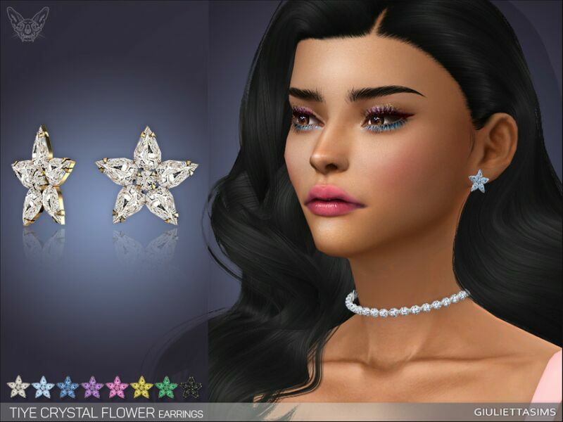 Tiye Crystal Flower Earrings By Feyona Sims 4 CC