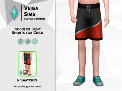 Tricolor Basic Shorts For Child Sims 4 CC